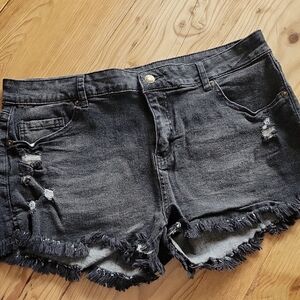Women's Black Distressed Denim Shorts